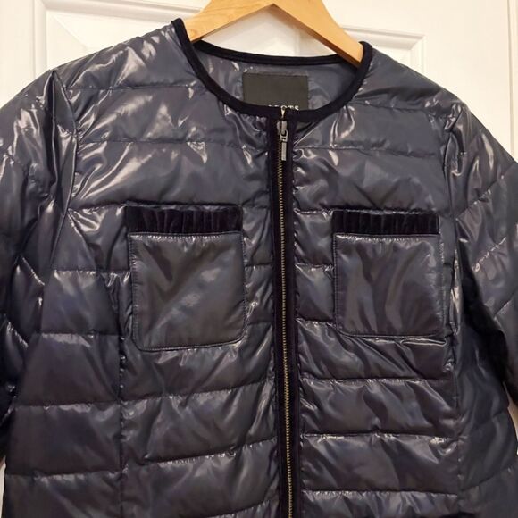 Talbots Puffer Jacket Size M Navy Blue Lightweight collarless Packable - Picture 8 of 10